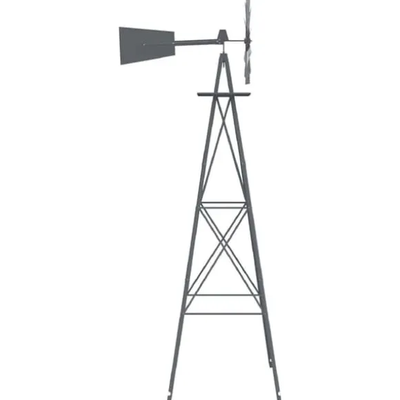 Jernvindmølle med industrielt design til haven | Farve: Grå | Størrelse: 84x68x245 cm