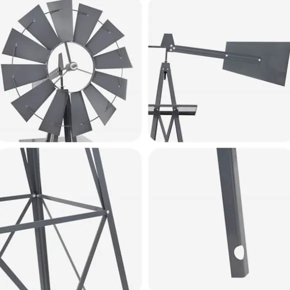 Jernvindmølle med industrielt design til haven | Farve: Grå | Størrelse: 84x68x245 cm