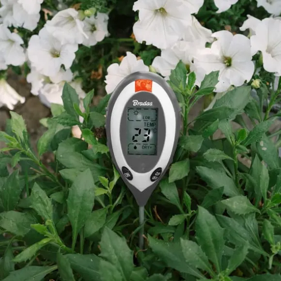 Jordmåler med 4 funktioner: pH, fugtighed, sollys, temperatur, LCD-display
