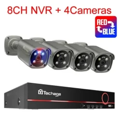 4K Sikkerhedskamera System, To-Vejs Lyd, Farve Natvision,3T (udendørs sport), 8CH NVR 4PCS Kamera
