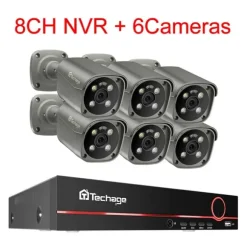 4K Ultra HD Sikkerhedskamera System, AI Menneskeopdagelse, To-Vejs Lyd,Ingen, 8CH NVR og 6 Kamera