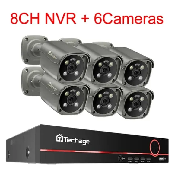 4K Ultra HD Sikkerhedskamera System, AI Menneskeopdagelse, To-Vejs Lyd,Ingen, 8CH NVR og 6 Kamera