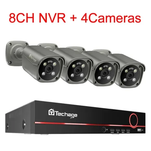 4K Ultra HD Sikkerhedskamera System, AI Menneskeopdagelse, To-Vejs Lyd,Ingen, 8CH NVR og 4 Kamera