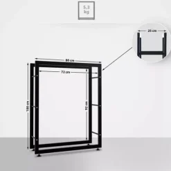Keri V2 Black Metal Firewood Log Holder Stand Rack - 25x80x100 cm