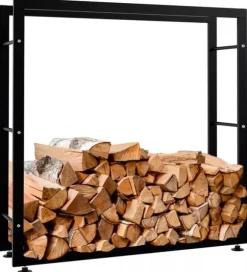 Keri V2 Firewood Rack - Black Metal, 25x100x100 cm - Stable Indoor Wood Storage with Crossbars