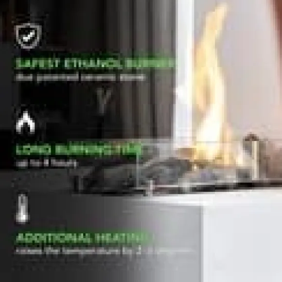 Komfur bioethanol komfur - Fritstående model pejs af metal og glas - Opvarmning 2,5 KW