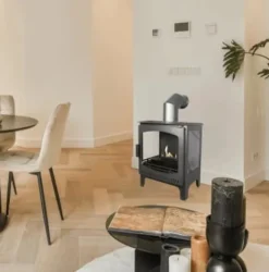 Komfur bioethanol komfur - Fritstående model pejs af metal og glas - Opvarmning 2,5 KW