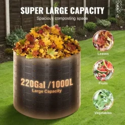 Kompostbeholder 220 gallon, udendørs, udvidelig, nem at opstille, rummelig med hurtig produktion af frugtbar jord.