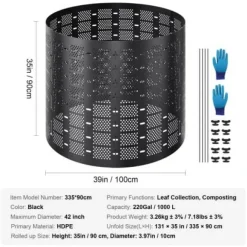 Kompostbeholder, 832,8 L, 335x90 cm, Sort, HDPE
