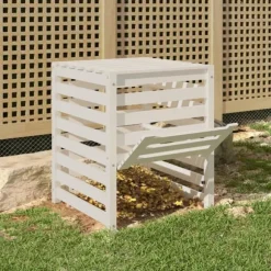 Kompostbeholder i massivt fyrretræ - Stor kapacitet | Størrelse: 63,5x63,5x77,5 cm | Farve: Hvid
