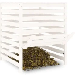 Kompostbeholder i massivt fyrretræ - Ideel til haveaffald | Størrelse: 82,5x82,5x99,5 cm | Farve: Hvid