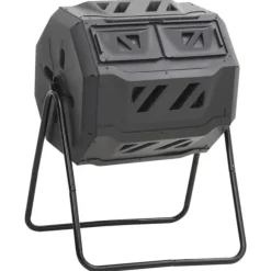 Kompostbeholder til haven 160L - 360° roterende design | Farve: Sort | Størrelse: 73x64x95 cm