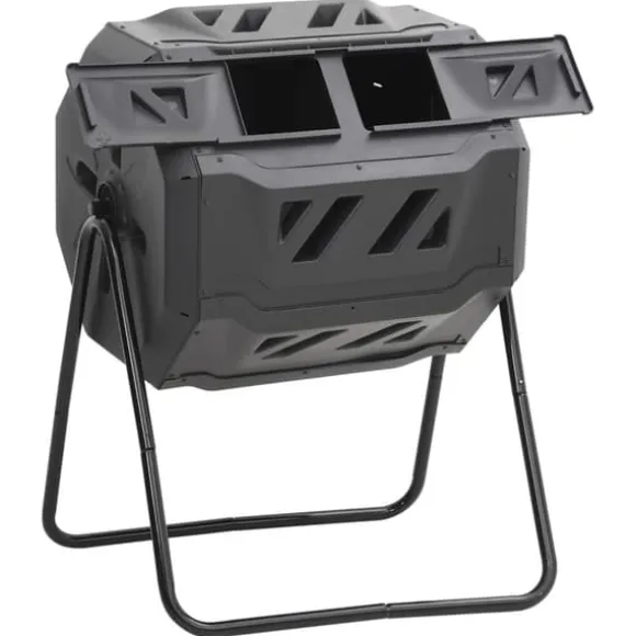 Kompostbeholder til haven 160L - 360° roterende design | Farve: Sort | Størrelse: 73x64x95 cm