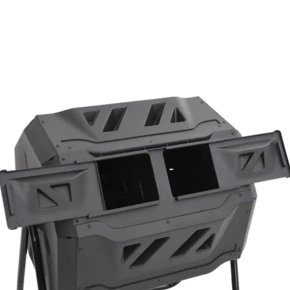Kompostbeholder til haven 160L - 360° roterende design | Farve: Sort | Størrelse: 73x64x95 cm
