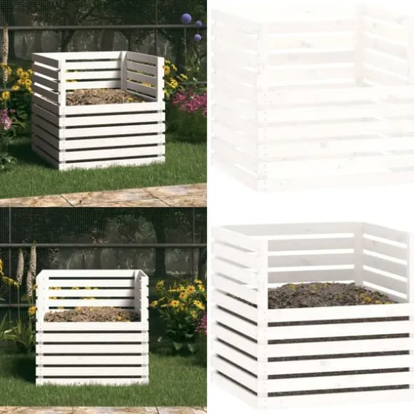Kompostbeholder 80x80x78 cm massivt fyrretræ hvid - Kompostbeholder - Kompostbeholdere - Home & Living
