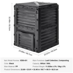 Kompostbeholder, 60,7x60,5x82,5 cm, Sort, Udendørs opbevaring