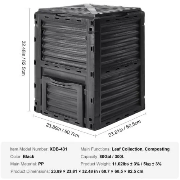 Kompostbeholder, 60,7x60,5x82,5 cm, Sort, Udendørs opbevaring