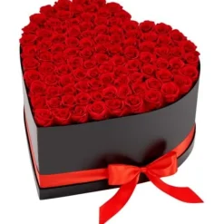 Konserveret rosebuket, 375x383x220 mm, rød
