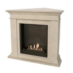 Kos-Corner BIU bio-ethanol pejs - Hjørne pejs - Hvid natursten pejs surround - 3 KW varme