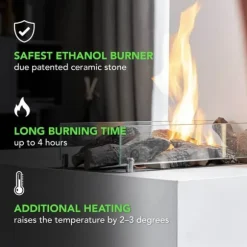 Kos-Corner BME bio-ethanol pejs - Hjørne pejs - Hvid natursten pejs surround - 3 KW varme