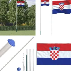 Kroatien flag og flagstang 6,23 m aluminium - Kroatien Flag - Kroatien-flag - Home & Living