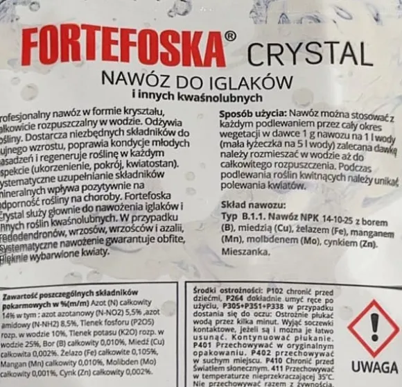KRYSTALLIN GØDNING TIL NÅLETRÆER FORTEFOSKA CRYSTAL 250G MEGET EFFEKTIV