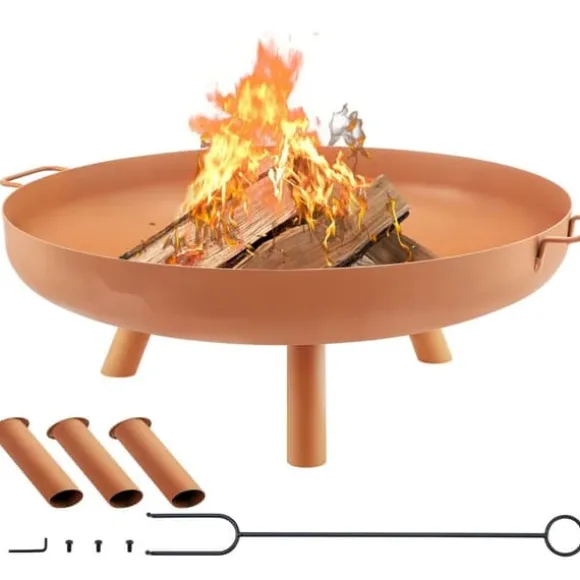 Kulsotåls bålskål, 30" dyb, til udendørs brug. Perfekt til terrasser, camping og haver. Inkluderer drænhul og bærbare håndtag.