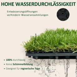 Kunstgræs 10 stk. 30×30 cm, 25 mm – altan og have, mørkegrøn, nem at vedligeholde