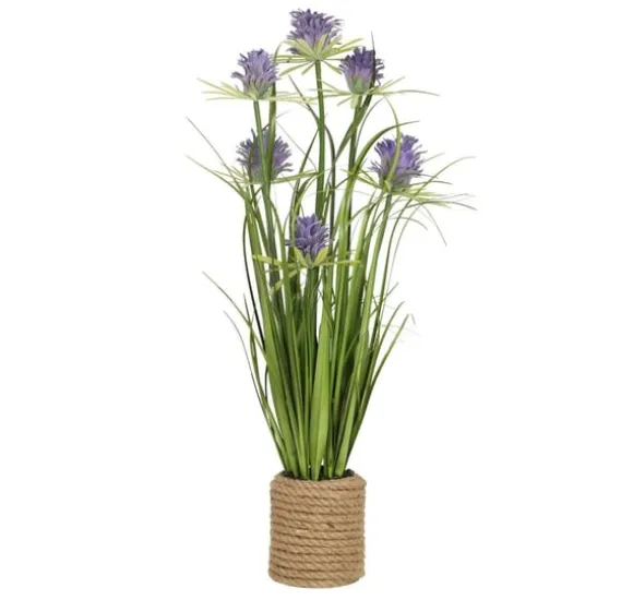 Kunstig blomst I HAVE H70cm, lilla krysantemum, græs med potte