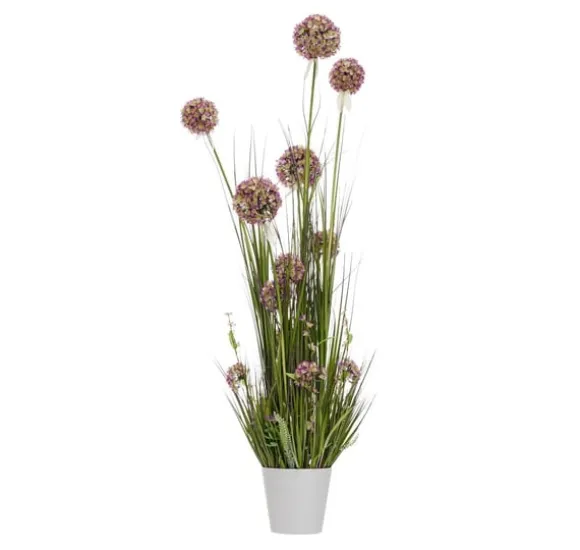 Kunstig blomst I HAVE H120cm, lilla allium, græs med potte