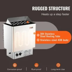 8KW Elektrisk Saunavarmer, Indbygget Kontrol, Rustfrit Stål, til 8-12 m³ HomeSpa, Effektiv Opvarmning, Energibesparende