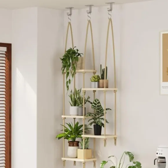 5-lags macramé hængende plantestativ til vindue – håndlavet plantestativ og indendørs planteholder