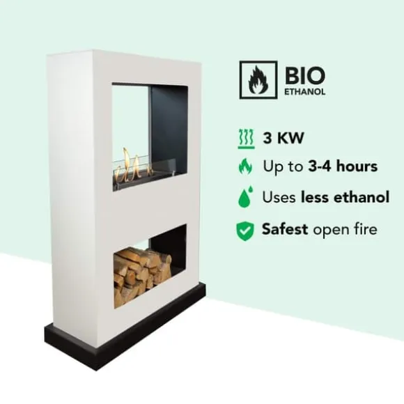 Lazise BW bioethanol gennemsigtig pejs - Hvid bioethanol dekorativ pejs - Tunnelpejs - Pejs med hjul - 3 KW varme