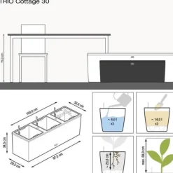 LECHUZA Trio Cottage 30 Blomkruka - Komplett Kit Ljusgrå