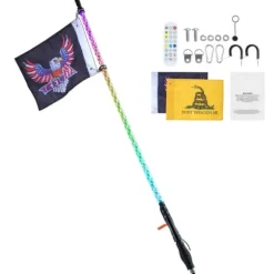 LED Piskelygte med Spiral Antenne 1 stk 3FT RGB, Fjernbetjening via App.