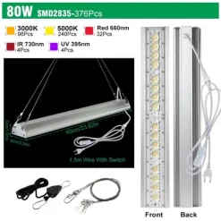LED Plante Lampe, Fuldspektret Lys, Energi Effektivt Design,80W