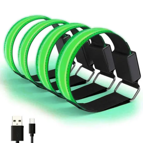 LED reflekterende armbånd - 4-pak - USB genopladelige - justerbare sikkerhedslys til udendørsaktiviteter