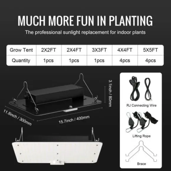 LED vækstlampe, fuldspektrum dæmpbar 150W, 30x40x12 cm, indendørs plantevækst
