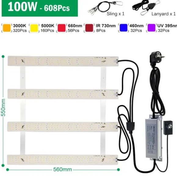 LED Vækstlys, Dæmpbart Fuldspektrum, Høj LED Mængde,100W