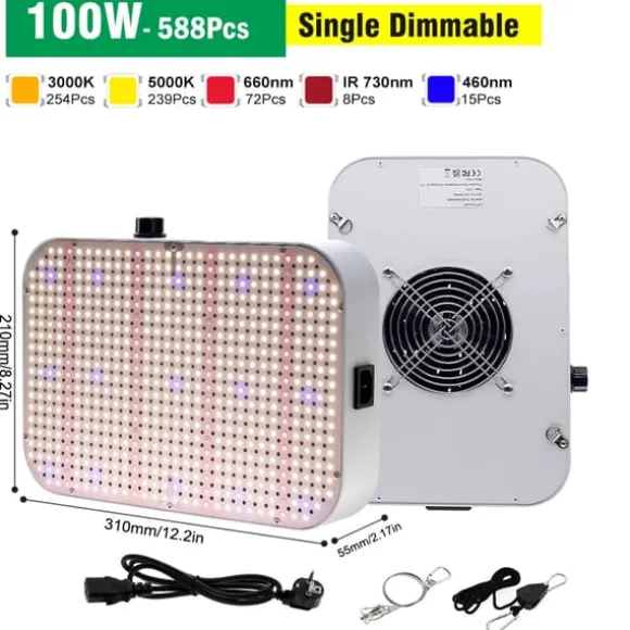 LED Vækstlys, Fuldspektrum, Dæmpbar,100W