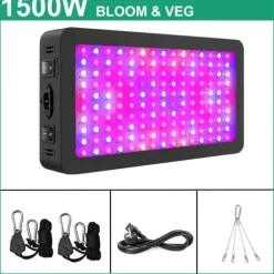 LED Vækstlys, 1500W Fuldspektrum, Dobbelt Tilstande til Vækst & Blomstring,1500W B