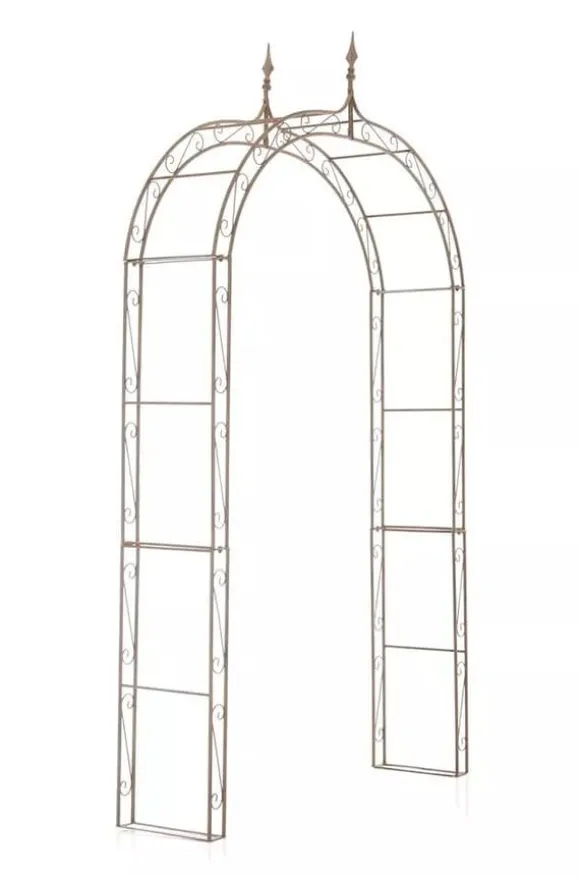 Lenz Antique Brown Metal Rose Arch - 264 cm High Climbing Trellis for Gardens
