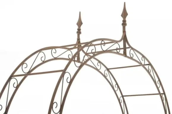 Lenz Antique Brown Metal Rose Arch - 264 cm High Climbing Trellis for Gardens