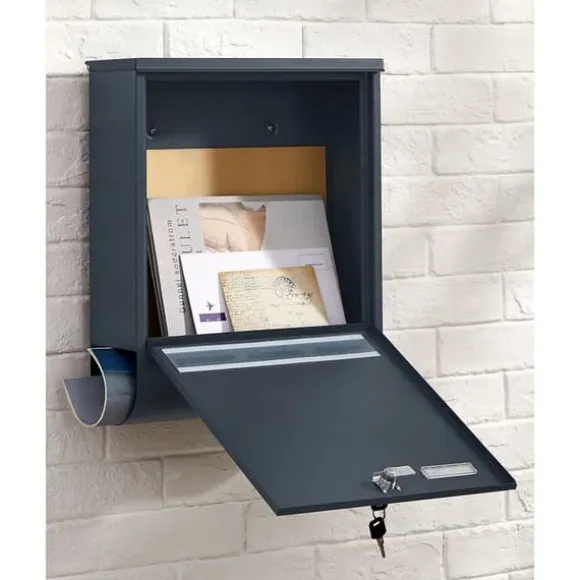 Letterbox - Med avisbakke og navneskilt - Lås og nøgle - Anthracite