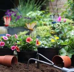 Lollanda 20 stk haveslædedekorationer, 3D guldsmede til indendørs og udendørs, altan, potter og blomsterdekorationer