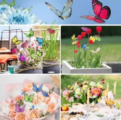 Lollanda 10 stk sommerfuglepynt + 24 stk guldsmede 3D havepynt til udendørs brug, planter, urtepotter, terrasse og havedekoration