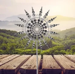 Lollanda 3D Metal Wind Wheel til have, solcelledrevet, rustfrit stål, stabil, støjsvag, dekorativ til terrasse og græsplæne