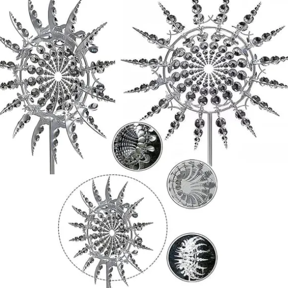 Lollanda 3D Metal Wind Wheel til have, solcelledrevet, rustfrit stål, stabil, støjsvag, dekorativ til terrasse og græsplæne