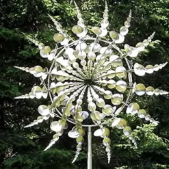 Lollanda 3D Metal Wind Wheel til have, solcelledrevet, rustfrit stål, stabil, støjsvag, dekorativ til terrasse og græsplæne