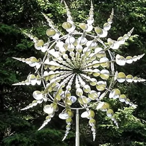 Lollanda 3D Metal Wind Wheel til have, solcelledrevet, rustfrit stål, stabil, støjsvag, dekorativ til terrasse og græsplæne